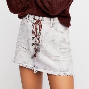 Free People lace-up acid wash skirt